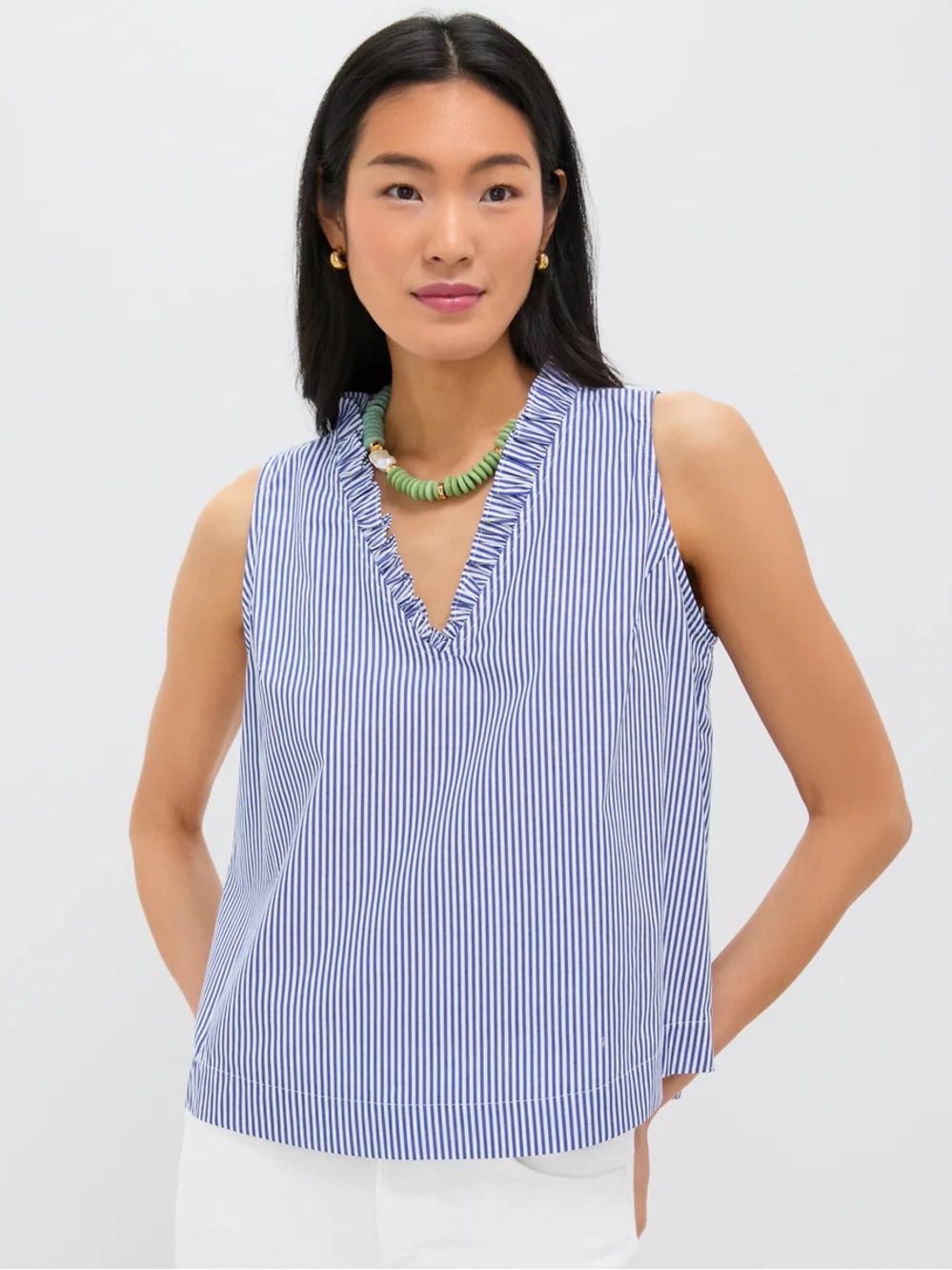 Tuckernuck || Pomander Place‎ Striped Veronica Top Ruffle Blue White Small